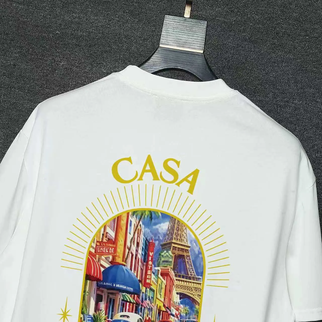 26ss CASABLANCA original printing process short-sleeved T-shirt original development using high-density double yarn pure cotton fabric upper body soft and comfortable color Black White Dark Green color Orange Pink Blue Royal Blue color cigarette powder 8 colors Sizes S M L XL